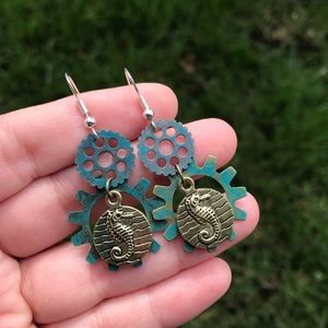 Artisan Steampunk seahorse beach wedding earrings